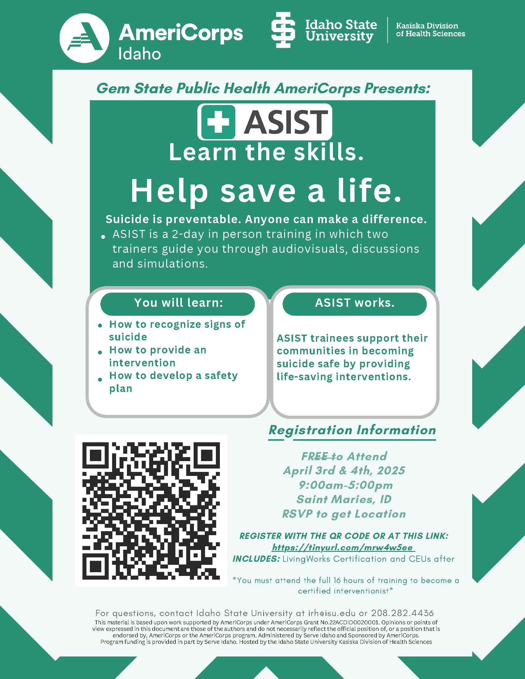 ASIST Training workshop in Saint Maries, Idaho - April 2025