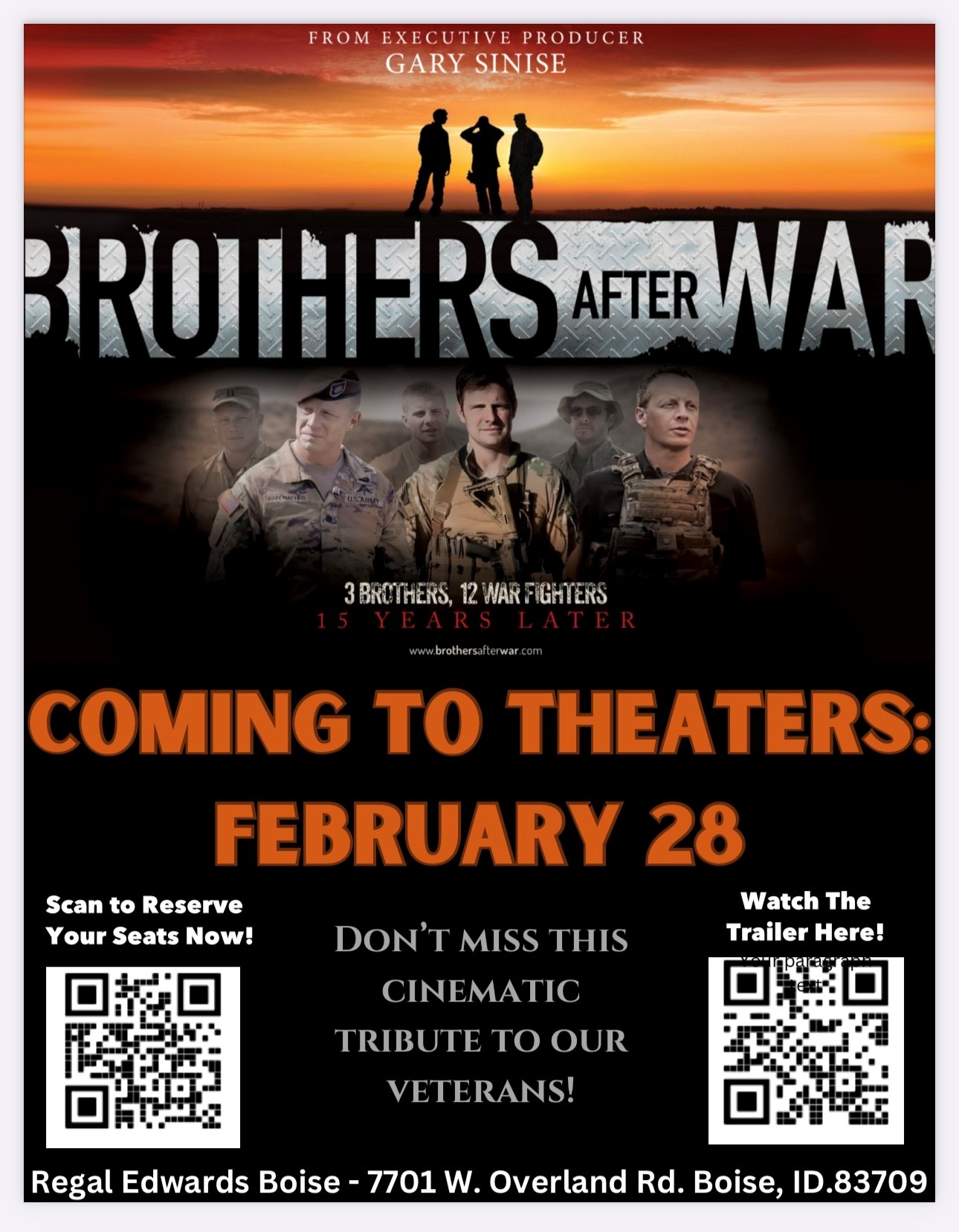 Brothers After War movie screening in Boise on February 28 – A tribute to veterans, produced by Gary Sinise.