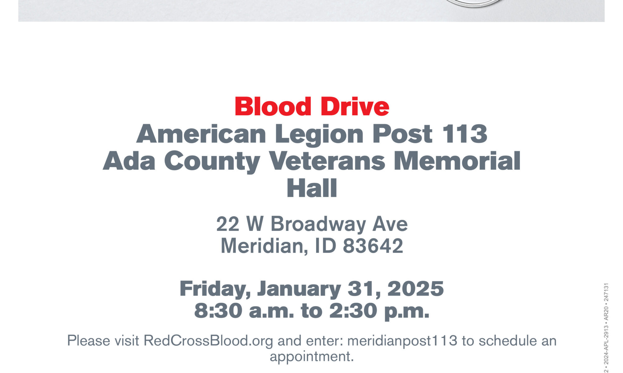 January 2025 Blood Drive at American Legion Post 113 in Meridian, Idaho – Donate blood and save lives!