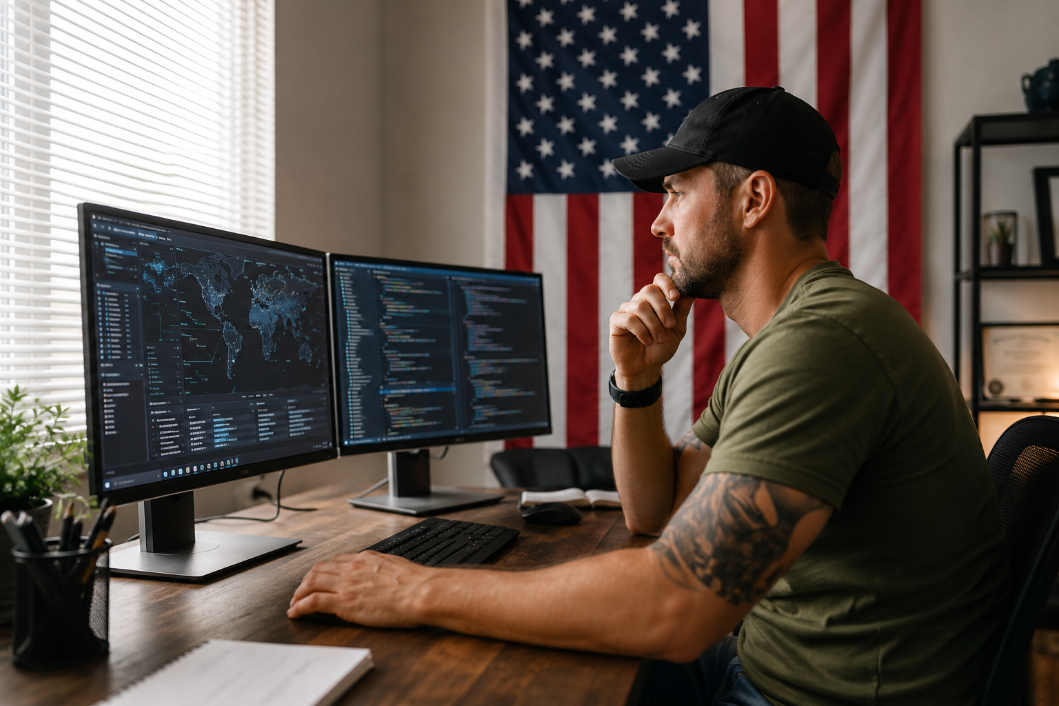 Veteran working on a computer