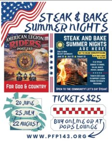 Flyer for Steak & Bake Nights